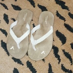 White sequin with suede sole flip-flops